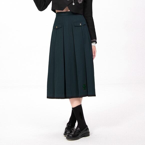 New Medium Kyouko Slytherin Hogwarts Uniform Pleated Green Midi Skirt‎ Military - Picture 1 of 6